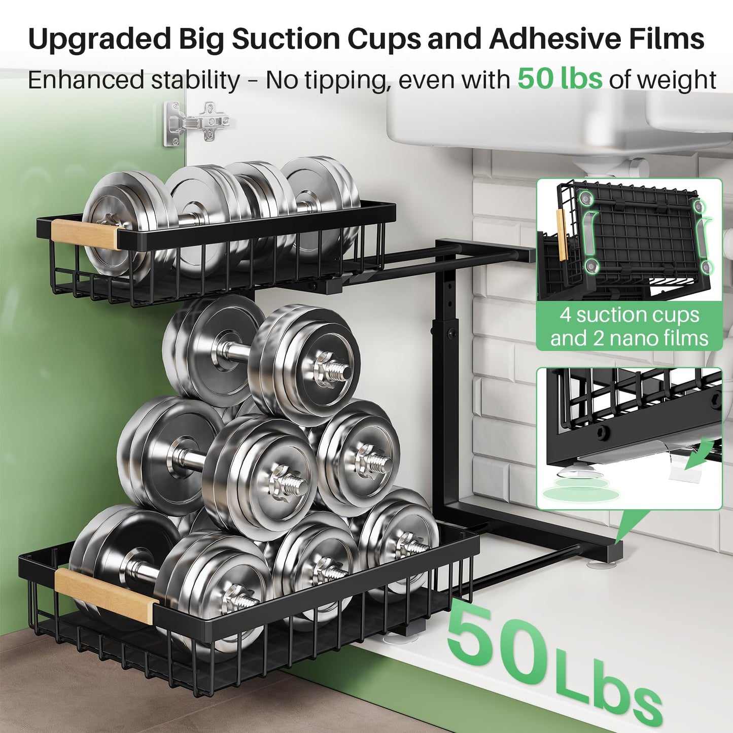 Under Sink Organizer, 2 Packs 2 Tier Under Sink Organizers and Storage, Slide Out Pull Out Cabinet Organizer Shelf, Metal Sliding Drawer for Kitchen Bathroom Pantry Cabinet Closet Organization Rack