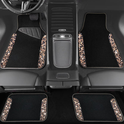 CAR PASS Bling Diamond Car Floor Mats, Shining Rhinestone Carpet Sparkly Glitter Crystal with Anti-Slip PVC Heel Pad Waterproof Universal Fit Automotive SUV,Sedan,Van,Cute Girl Women,4pcs Gold Leopard