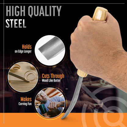 Schaaf Wood Carving Tools Set of 12 Chisels with Canvas Case | Wood Carving Chisels with Razor Sharp CR-V 60 Steel Blades