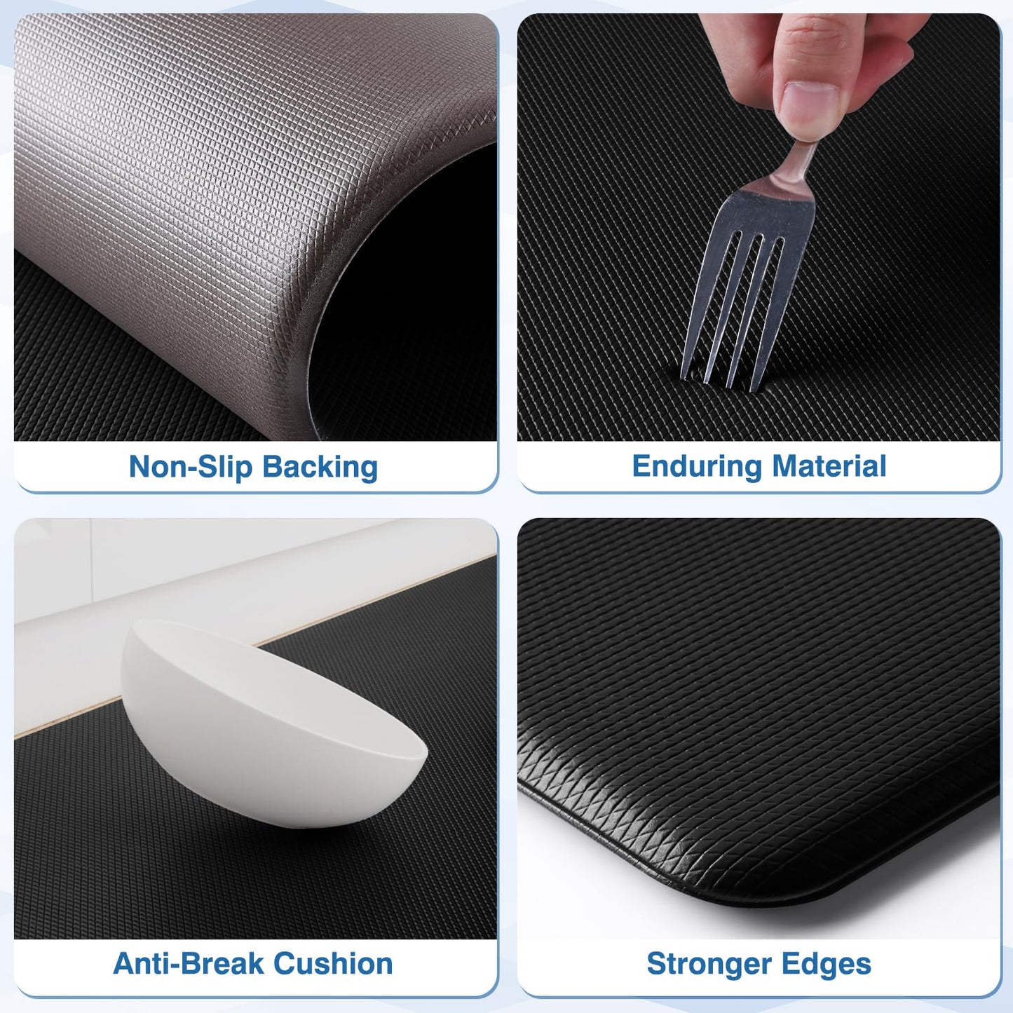 StepRite Kitchen Mats, 2PCS Kitchen Rugs, Cushioned Anti Fatigue Kitchen Mats for Floor, Non-Slip Standing Desk Mat, Waterproof Kitchen Rug Set for Kitchen, Floor, Office, 17.3"x30"+17.3"x47", Black