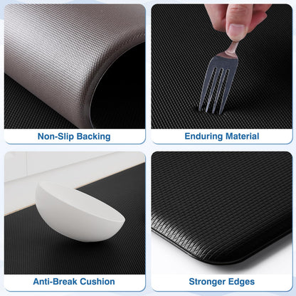 StepRite Kitchen Mats, 2PCS Kitchen Rugs, Cushioned Anti Fatigue Kitchen Mats for Floor, Non-Slip Standing Desk Mat, Waterproof Kitchen Rug Set for Kitchen, Floor, Office, 17.3"x30"+17.3"x47", Black