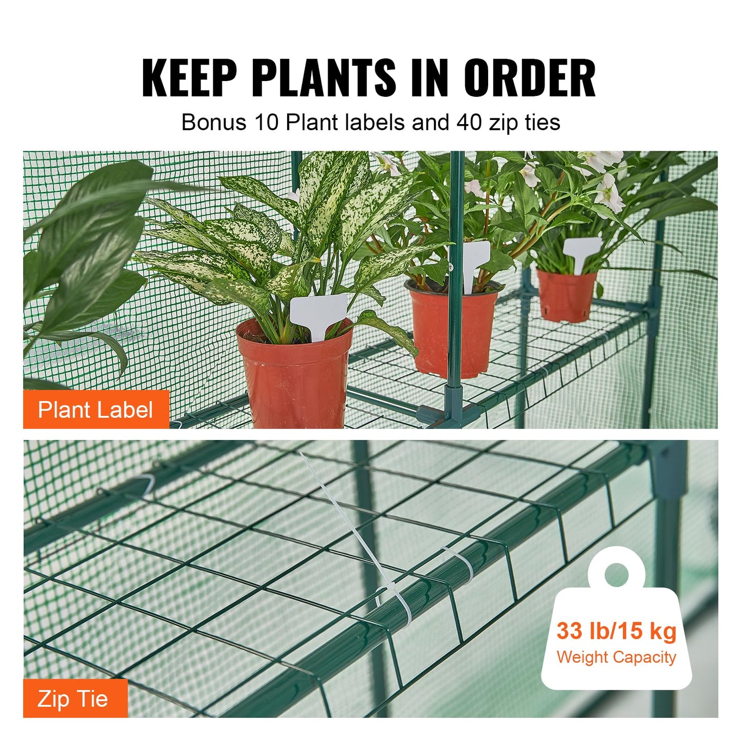 VEVOR Walk-in Green House, 55.5 x 55.5 x 78.7 inch, Portable Greenhouse with Shelves, High Strength PE Cover with Roll-up Zipper Door and Steel Frame, Set Up in Minutes, for Planting and Storage