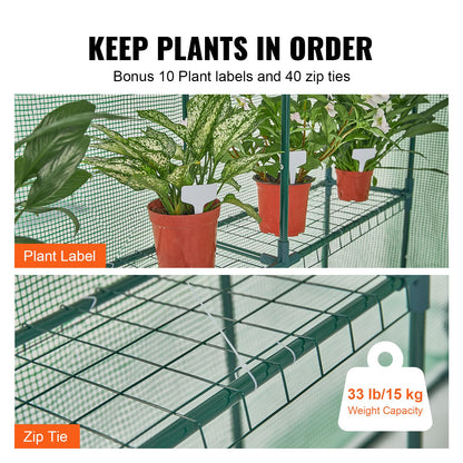 VEVOR Walk-in Green House, 55.5 x 55.5 x 78.7 inch, Portable Greenhouse with Shelves, High Strength PE Cover with Roll-up Zipper Door and Steel Frame, Set Up in Minutes, for Planting and Storage