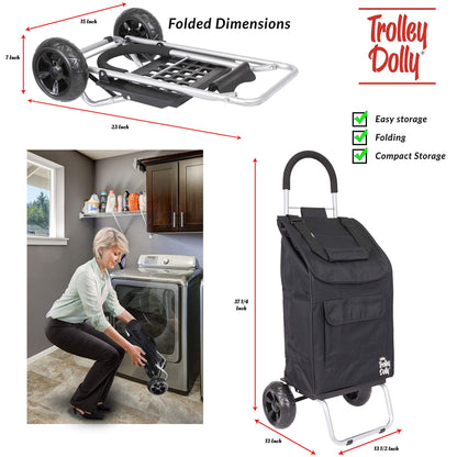 dbest products Trolley Dolly Black Foldable Shopping cart for Groceries with Wheels and Removable Bag and Rolling Personal Handtruck Standard