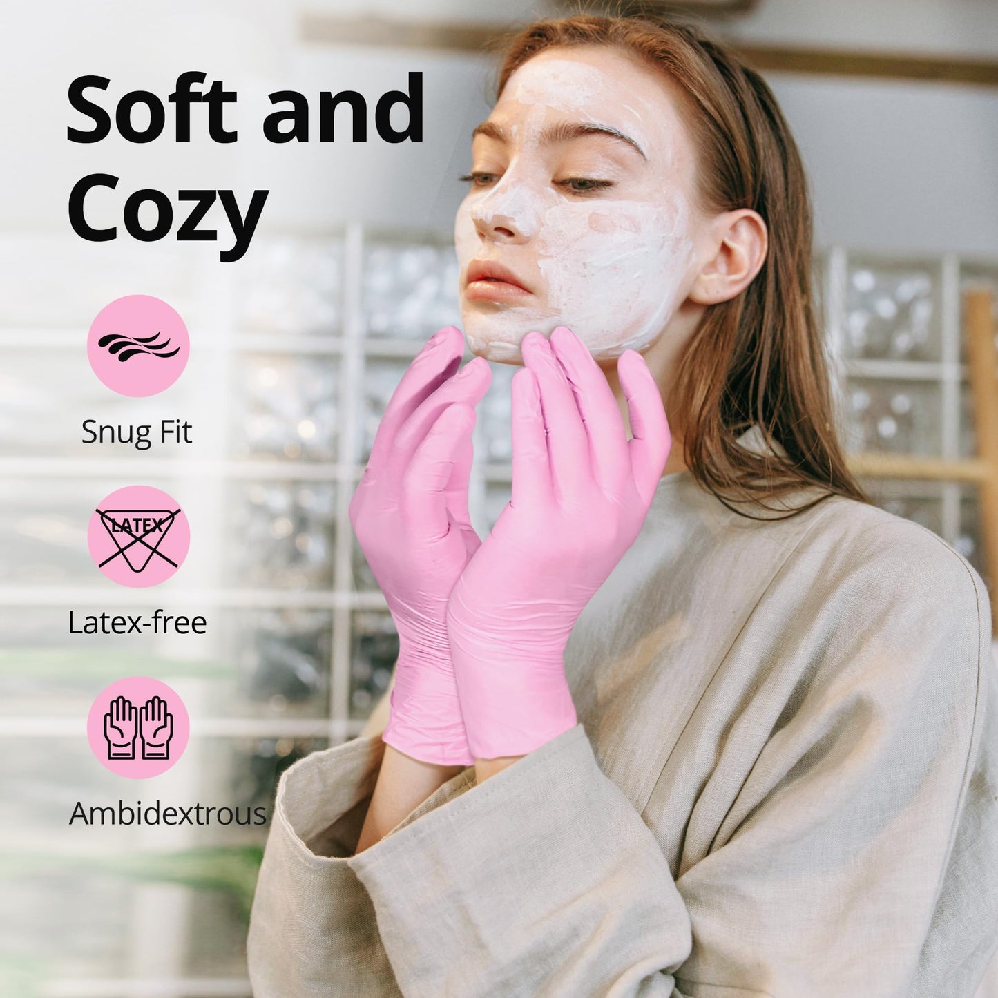 SwiftGrip Pink Nitrile Gloves, 3-mil, Industrial Gloves Disposable Latex Free, for Cleaning & Esthetician, Rubber Powder-Free, 100-ct Box (Medium) Medium (Pack of 100)