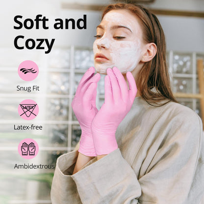 SwiftGrip Pink Nitrile Gloves, 3-mil, Industrial Gloves Disposable Latex Free, for Cleaning & Esthetician, Rubber Powder-Free, 100-ct Box (Medium) Medium (Pack of 100)