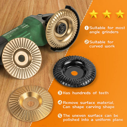 BLEKOO 4PC Angle Grinder Wood Carving Disc Set, for 4" or 4 1/2" Angle Grinder with 5/8" Arbor, Wood Shaper Carving Disc, Stump Grinder Teeth, Wood Shaping Tools