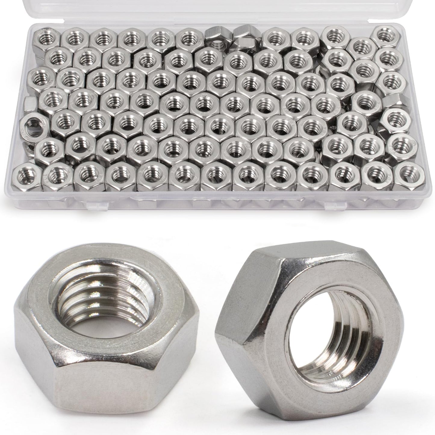 ZQZ 1/4"-20 Hex Nuts,130 Pack 304 (A2-70) Stainless Steel Hardware Nuts,Standard Inch Coarse Thread Nuts