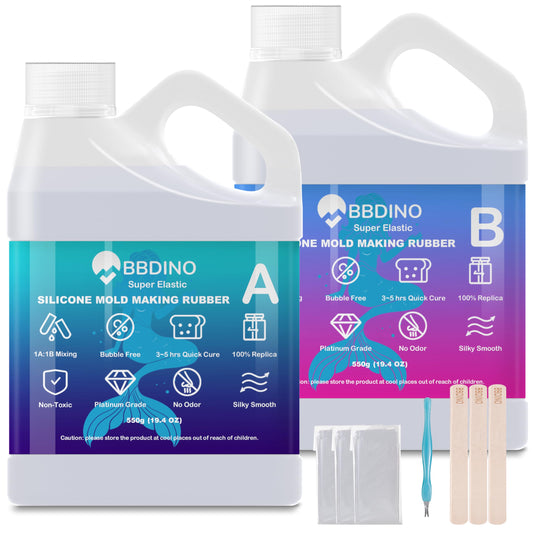 BBDINO Silicone Mold Making Kit, 2.42lb(38.8oz) Super Elastic Liquid Silicone for Mold Making, 3h Fast Cure Mold Making Silicone Rubber for Casting Resin Molds/Silicone Molds/Candle Molds/Soap Molds