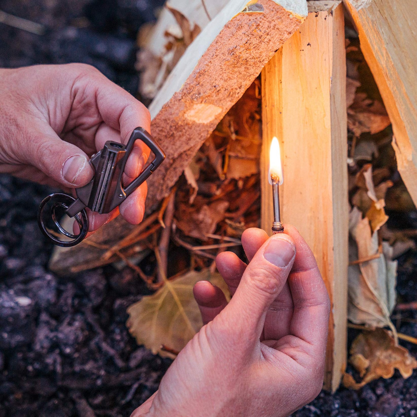 SURVIVE Permanent Match Bottle Opener Metal Keychain, Reusable Survival Fire Starter Striker Lighter, Emergency Waterproof Strike Anywhere Stick Kit (Charcoal)