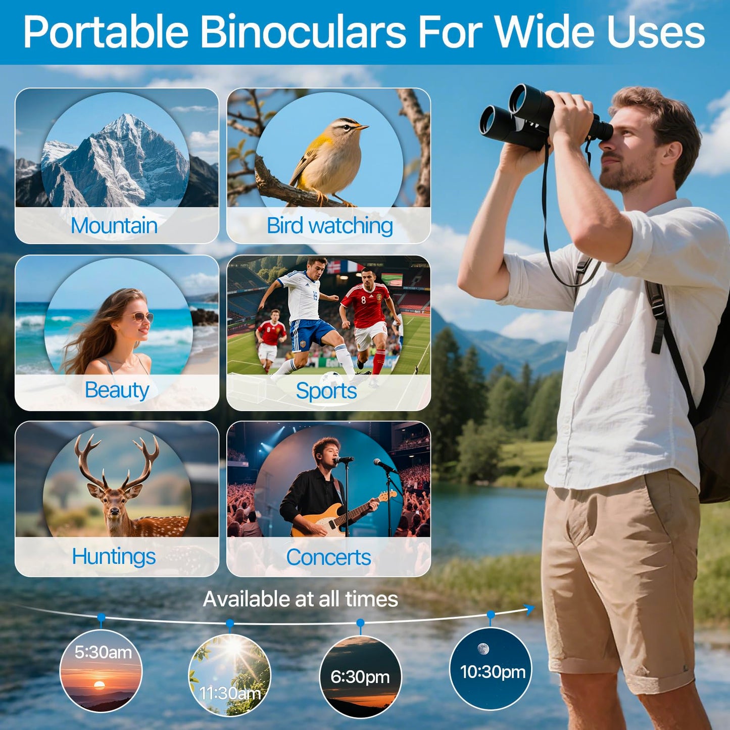 20x50 High Power Binoculars for Bird Watching 28mm Large Eyepiece Life Waterproof Binoculars for Hunting Hiking Concert Travel with Smartphone Adapter BAK4 Prism FMC Lens, Black