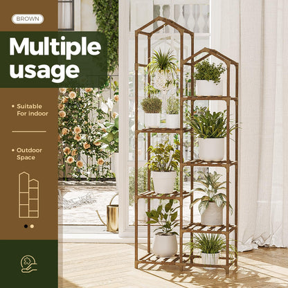 Bamworld Tall Plant Stand Indoor Outdoor Corner Plant Shelf Hanging Plant Holder Wood Flower Stand Plant Decor for Living Room Garden Balcony Patio