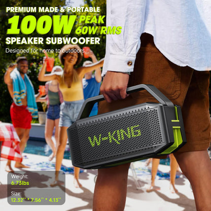 W-KING Portable Loud Bluetooth Speaker Wireless, 100W Max IPX6 Waterproof Outdoor Speaker Subwoofer, 60W Exlarge Passive Radiator- All-Round Rich Bass/40H/EQ/PowerBank/TF/AUX, Party Big Large Boombox