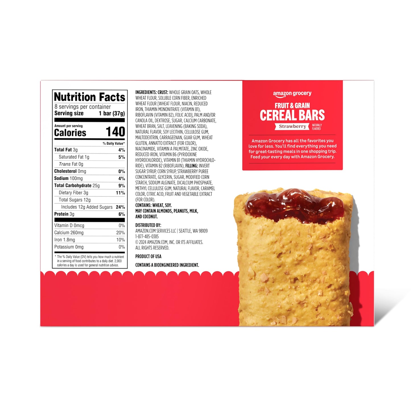 Amazon Grocery, Fruit & Grain Cereal Bars, Strawberry, 10.4 Oz, 8 Ct (Previously Happy Belly, Packaging May Vary)
