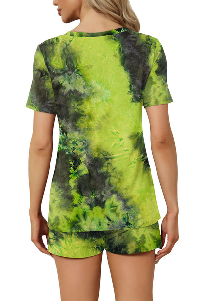 RUBZOOF Women Tracksuit Set with Pockets Short Sleeve V Neck Casual Summer Tie Dye Pajamas Lounge Sets M