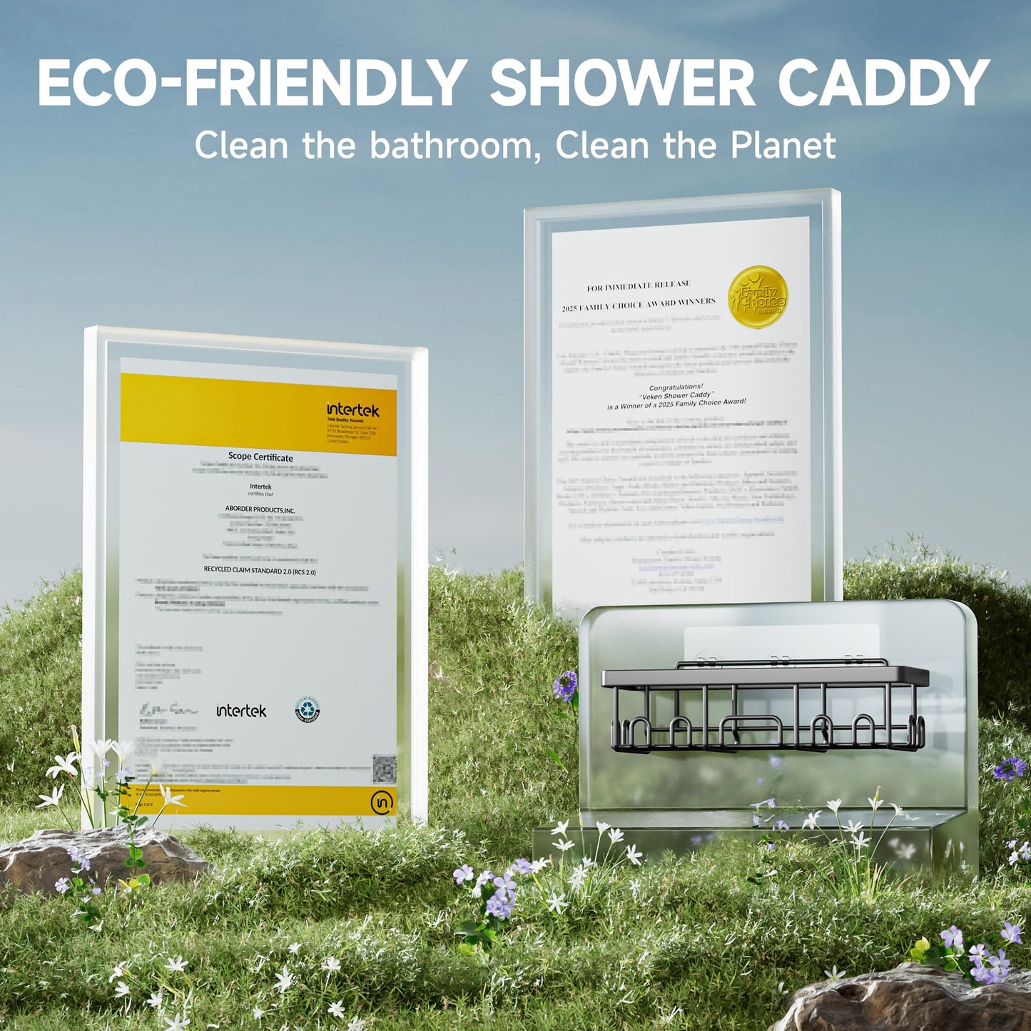 Veken Rustproof & Waterproof Shower Caddy 6-Pack, No Drilling Adhesive Shelves Rack with Soap Holder, Large Capacity Bathroom Organizers and Storage, Wall-Mounted Kitchen & Home Decor