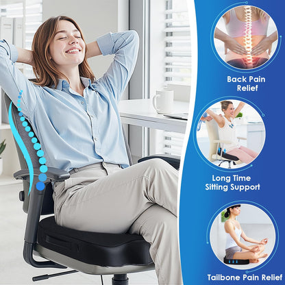 TushGuard Seat Cushion for Office Chair Memory Foam Non-Slip Desk Seat Cushion Back, Coccyx, Sciatica, Tailbone Pain Relief Butt Pillow for Office Chair, Car, Wheelchair, Black