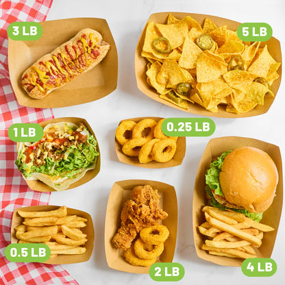 ZORRITA 3 Lb Paper Food Trays - 50 Pack Disposable Nacho Trays, Kraft Paper Food Boats Taco Holders Party Serving Baskets for Hot Dogs Snacks Tacos Fries