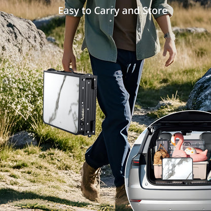 Anbte Folding Camping Table, Aluminum Small Folding Table 3 Adjustable Height Max 27.5", Portable Table with Carry Handle, Lightweight, for Outdoor Indoor Travel Camping Picnic BBQ, 34.6" x 15.7"