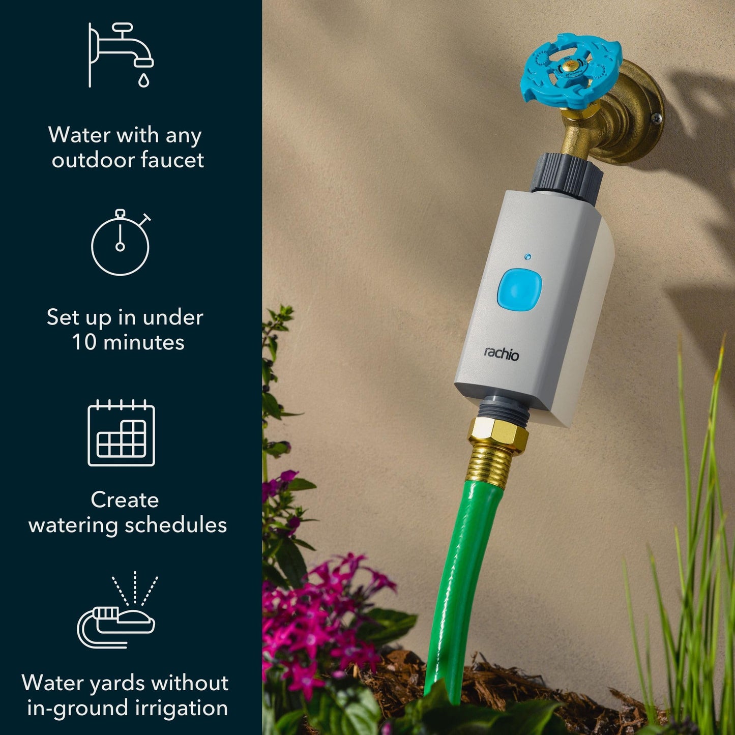 Rachio Smart Hose Timer (1 Valve + 1 WiFi Hub) – App-Controlled Outdoor Faucet Timer, Quick Install & Scheduling, Expandable System