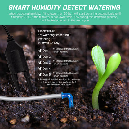 Automatic Plant Waterer Indoor Self Watering System for 15 Potted Plants, Auto Drip Irrigation Kit Programmable Water Timer with Smart Humidity Detection