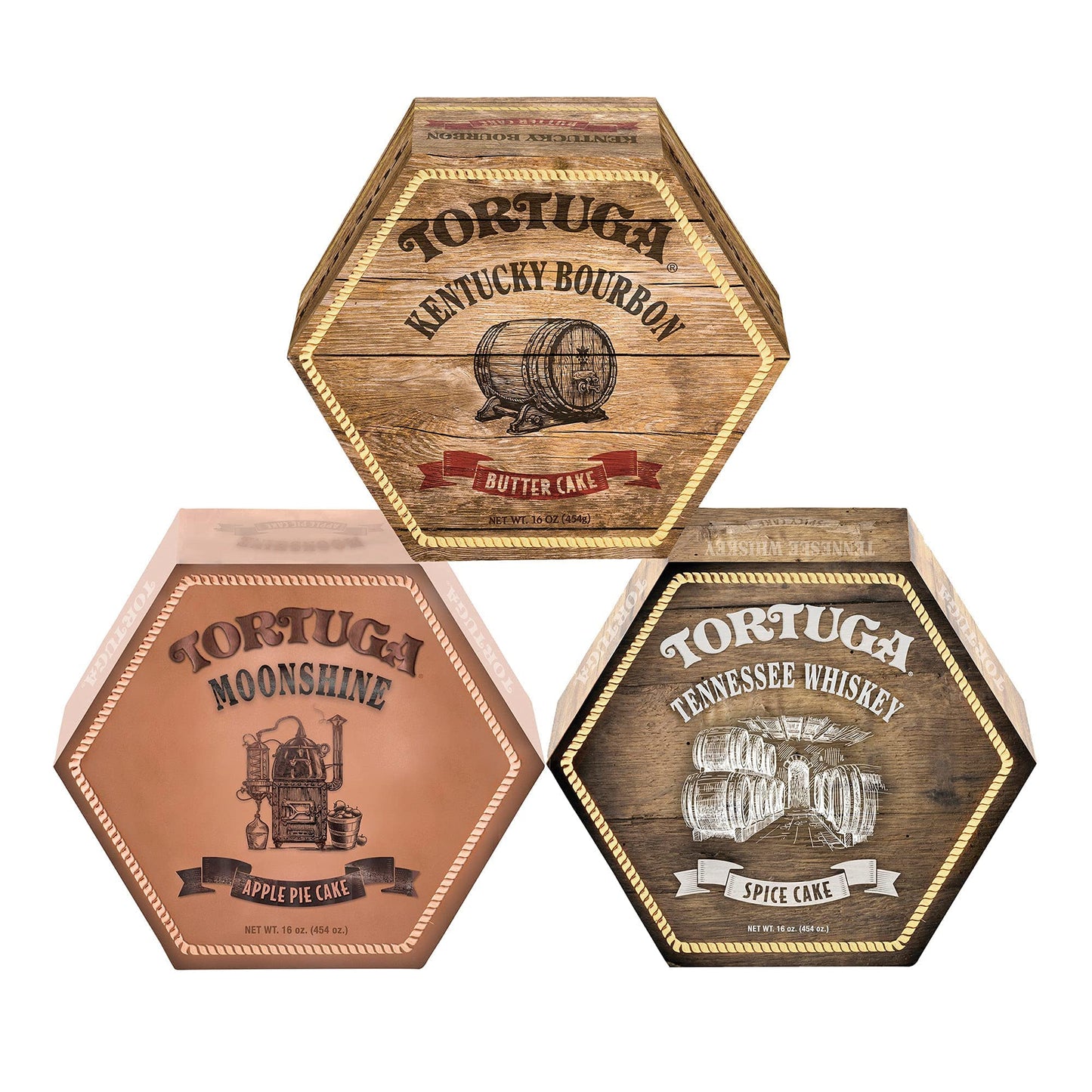 TORTUGA Southern Trio Gift Pack - Tennessee Whiskey, Kentucky Bourbon, & Moonshine Apple Pie - 3-4 oz Mini Cakes - The Perfect Premium Gourmet Gift for Gift Baskets, and Birthday Cakes for Delivery