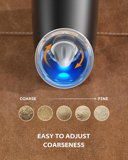 Sangcon Gravity Electric Salt and Pepper Grinder Set Automatic Shakers Mill Grinder with LED Light, BATTERY POWERED Adjustable Coarseness One Hand Operation, Upgraded Larger Capacity