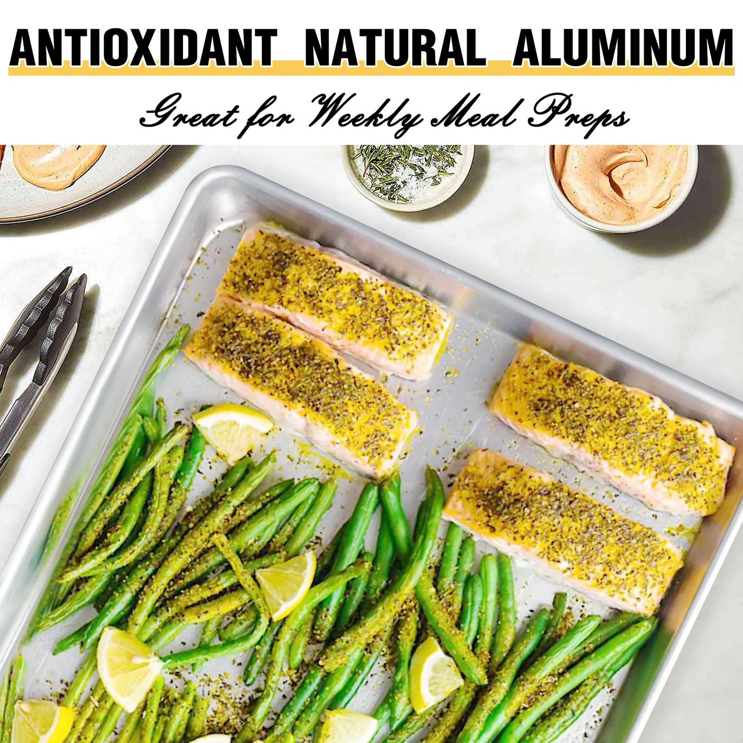 Commercial Quality Baking Sheet Pan Set, Natural Aluminum Cookie Sheet, Umite Chef Warp Resistant Baker's Half Sheet Pan, Large Thick Cookie Tray Pans for Baking, Roasting(2 Pack, 18X13In)