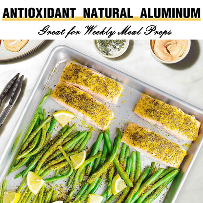 Commercial Quality Baking Sheet Pan Set, Natural Aluminum Cookie Sheet, Umite Chef Warp Resistant Baker's Half Sheet Pan, Large Thick Cookie Tray Pans for Baking, Roasting(2 Pack, 18X13In)