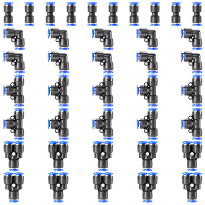 TAILONZ PNEUMATIC 1/4 Inch od Push to Connect Fittings Pneumatic Fittings Kit 10 Spliters+10 Elbows+10 tee+10 Straight (40 pcs)