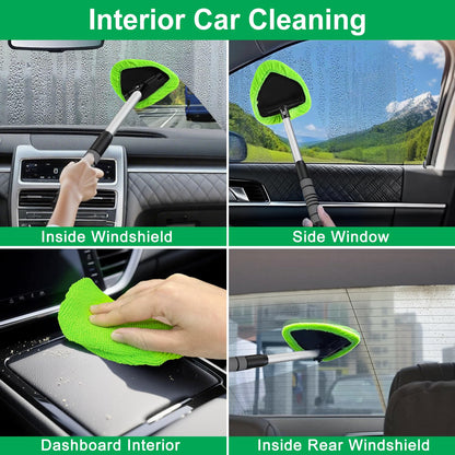 XINDELL Windshield Cleaner Tool – Upgrade Large Head Car Interior&Exterior Window Cleaning Kit with Extendable Handle & 4 Microfiber Pads, Auto Wiper Brush for Car, Trucks, SUVs, RVs & Home Windows