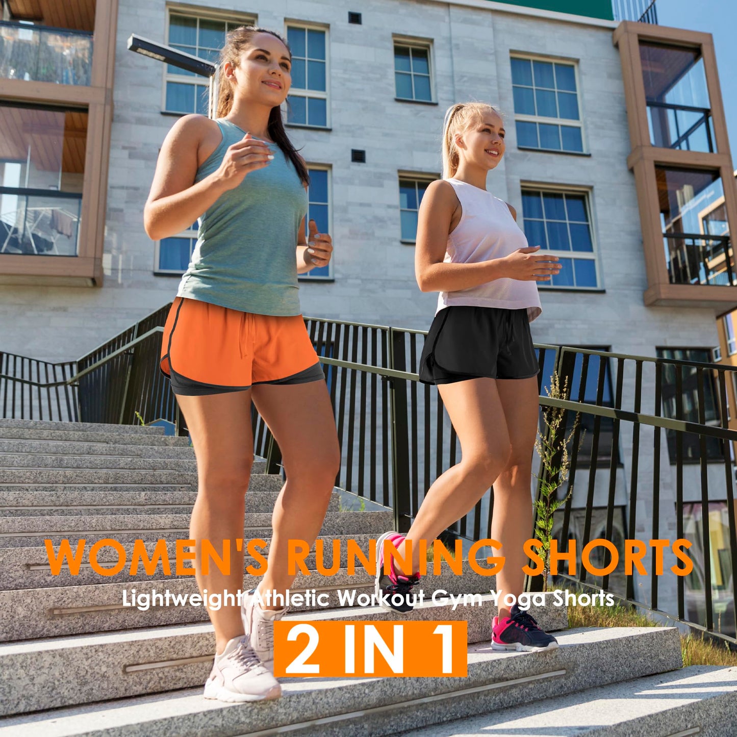 Yevrimow Women's 2 in 1 Running Shorts for Gym Yoga Workout Athletic Shorts High-Waisted Shorts with Liner Pockets Black