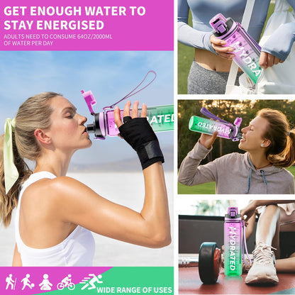 Water Bottle, 32 oz Motivational Water Bottles with Time Marker-Tritan & BPA Free, Sports Water Bottle with Time to Drink & Strap, Wide Mouth, Leakproof -Gift for Christmas Gym Fitness & Outdoor