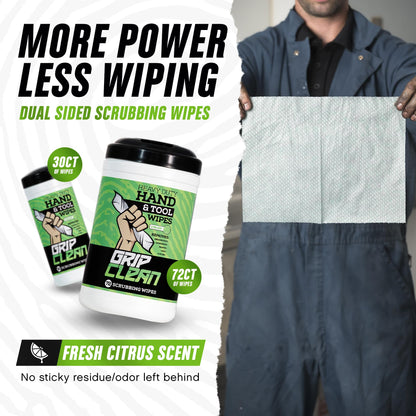 Grip Clean Cleaning Wipes – Hand Cleaner for Mechanics, Heavy-Duty Hand Wipes for Grease & Oil, Cleaning Wipes All Purpose for Tools & Surfaces, Waterless Hand Cleaner, Citrus Scented (30ct)
