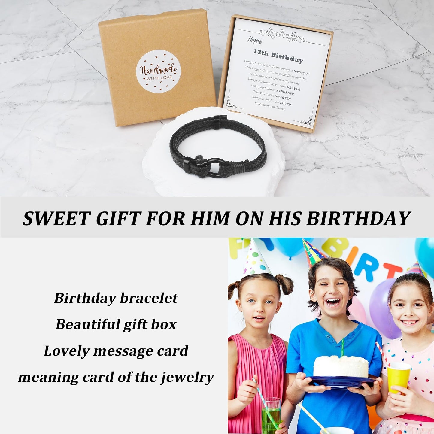 Sereney 13 Year Old Boy Birthday Gifts Ideas Adjustable Leather Bracelet as 13th Birthday Gifts for 13 Year Old Boy 13 Birthday Decorations for Boys Men Male Son Grandson Nephew Friend
