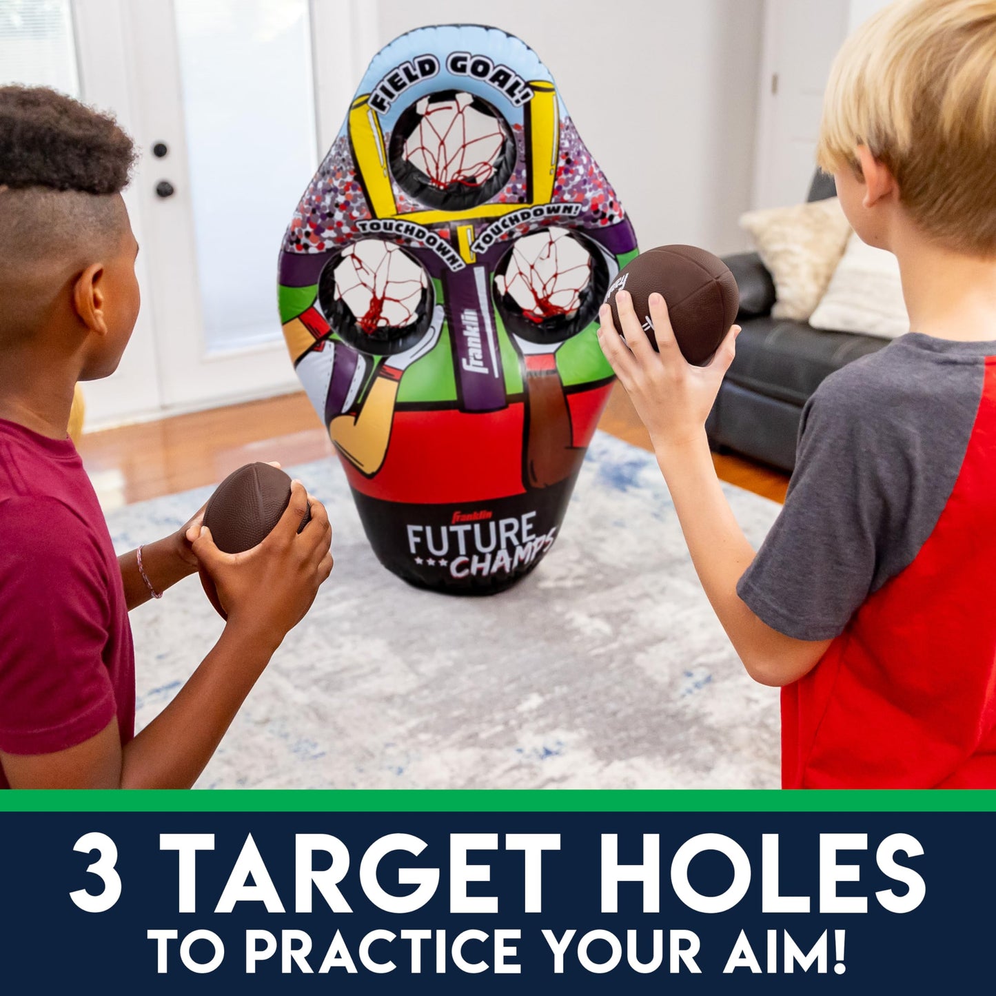 Franklin Sports Kids Football Target Toss Game with 3 Target Holes - 2 7.25" Footballs Included with Pump - 45" Tall