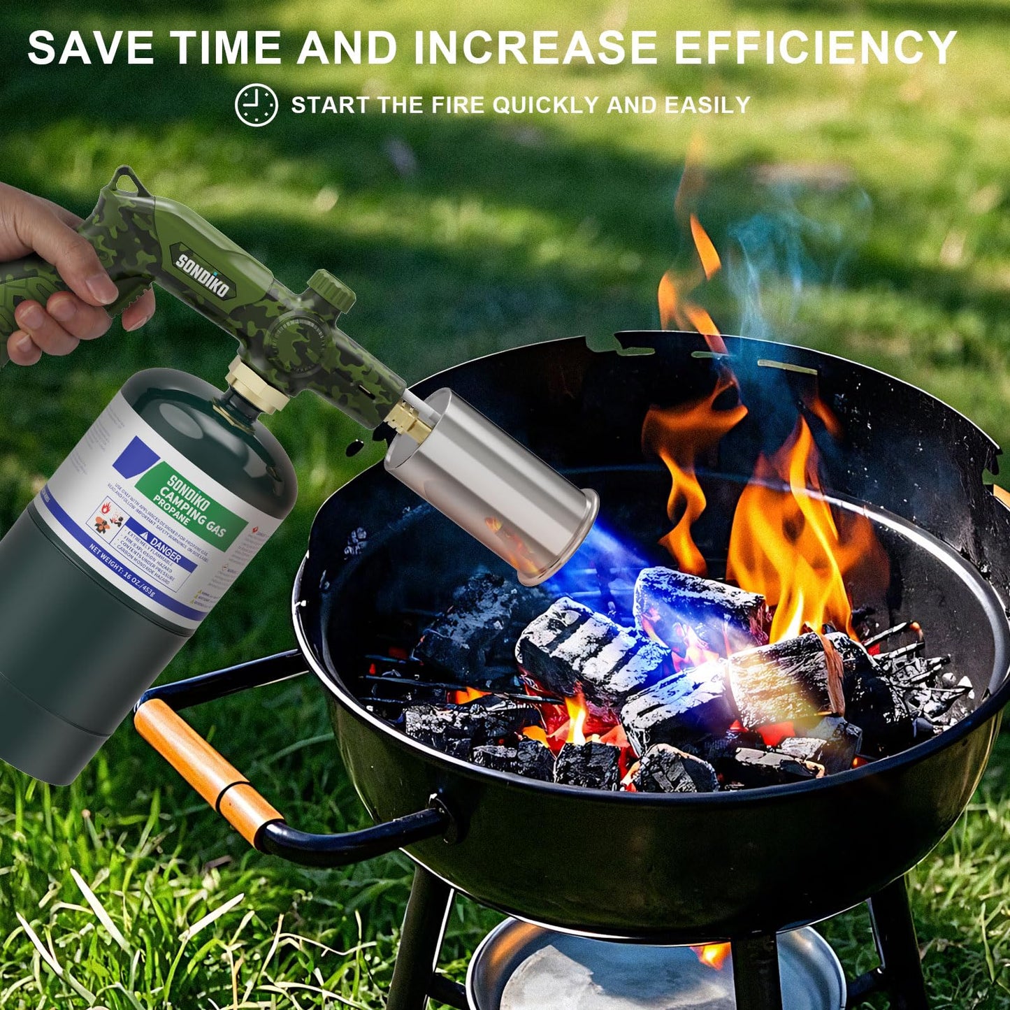 Sondiko Powerful Propane Torch L8010, Sous Vide, Campfire Starter, Adjustable Gas Welding Kit for Searing Steak, BBQ, Gas Welding(Camouflage) Propane Tank Not Included