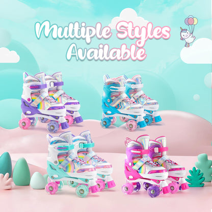 SULIFEEL Rainbow Unicorn 4 Size Adjustable Light up Roller Skates for Girls Boys for Kids Medium