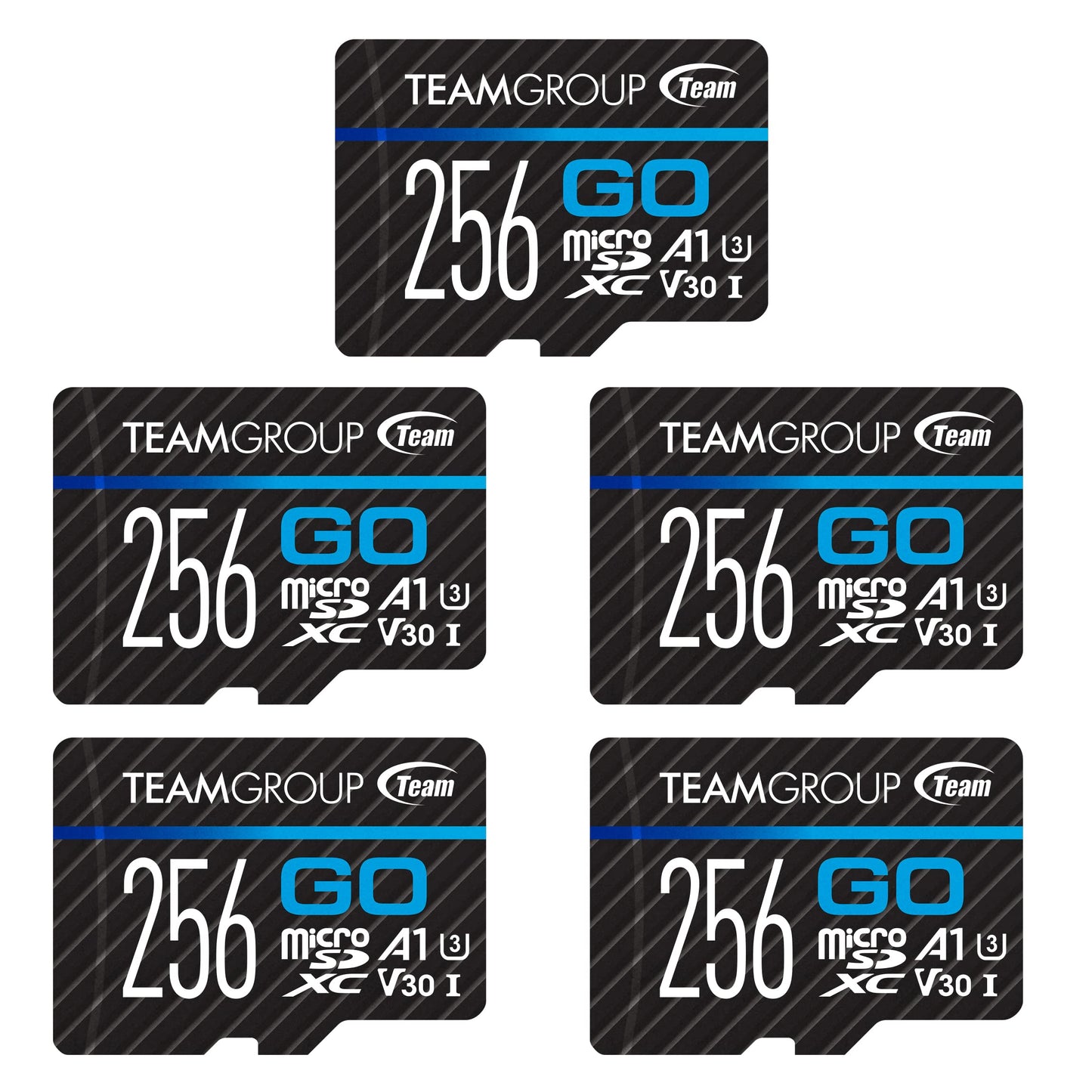 TEAMGROUP GO Card 256GB x 5 Pack Micro SDXC UHS-I U3 V30 4K for GoPro & Drone & Action Cameras High Speed Flash Memory Card for Outdoor Sports, 4K Shooting, Nintendo-Switch TGUSDX256GU368
