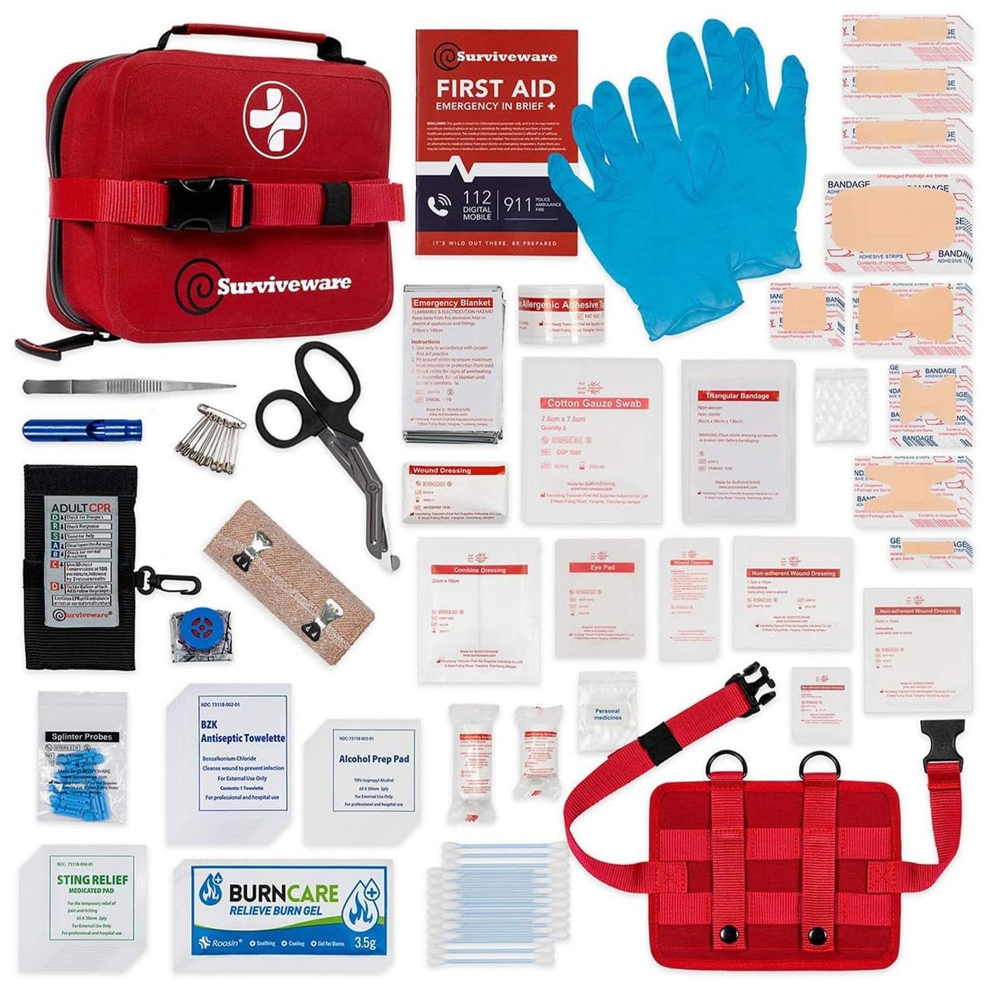 Surviveware 184 Pcs Waterproof Premium Survival First Aid Kit - Survival Emergency Preparedness for Travel Camping Gear, Survival Kit and Outdoor Emergencies - Survival Kit