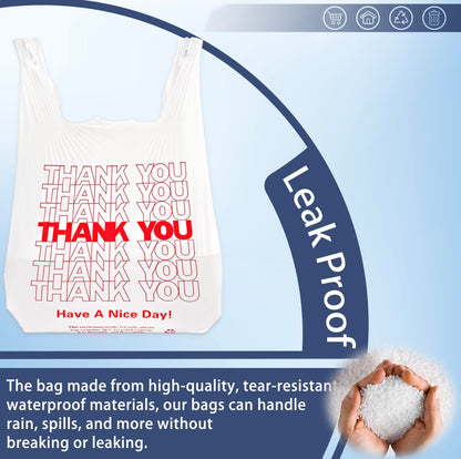 YoYoRain White Thank you T shirt bag, Grocery shopping bag Reusable and Disposable Supermarket Bag 11''x6''x21'' 100PCS