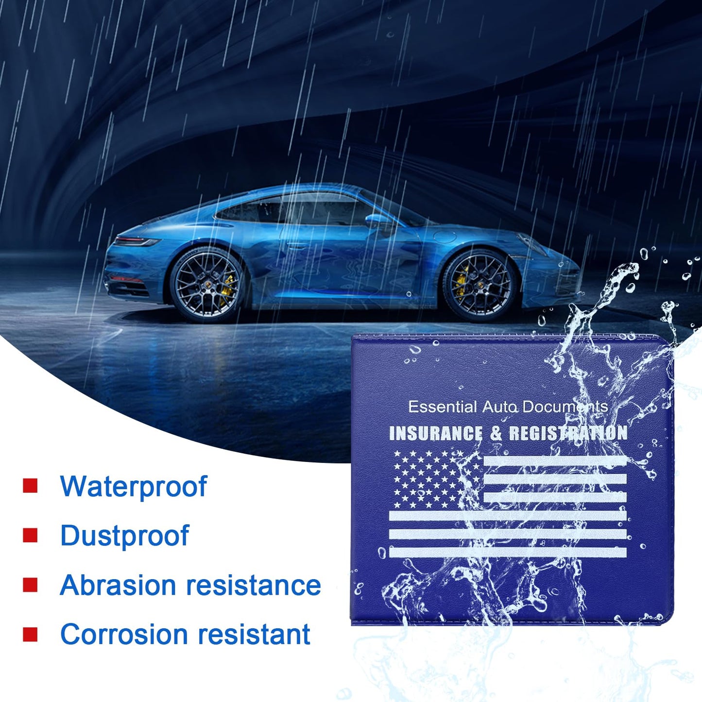 Ziciner Car Registration Insurance Holder, 2Pack Essential Auto Card Document Glove Box Organizer with Velcro Closure, Vehicle Interior Accessories Perfect for Most Car, Truck, SUV (Blue/White Flag)