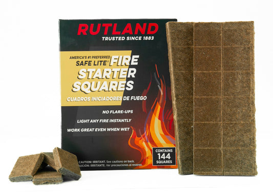 Rutland Safe Lite Fire Starter Squares - Heavy Charcoal Starters for Fireplace, Grill Pit, BBQ & Campfires - USA-Made Camping Accessories - Odorless Long Burn - 4.6 Lbs, 144 Squares