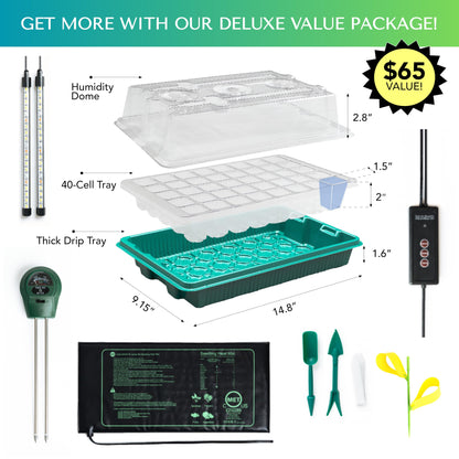 GROWFRIEND Upgraded Seed Starter Tray with Grow Lights and Heat Mat, 3-in-1 Soil Meter, & Sticky Gnat Traps, 40-Cell Seed Growing Tray, Germination & Plant Propagation Station for Indoor Plants
