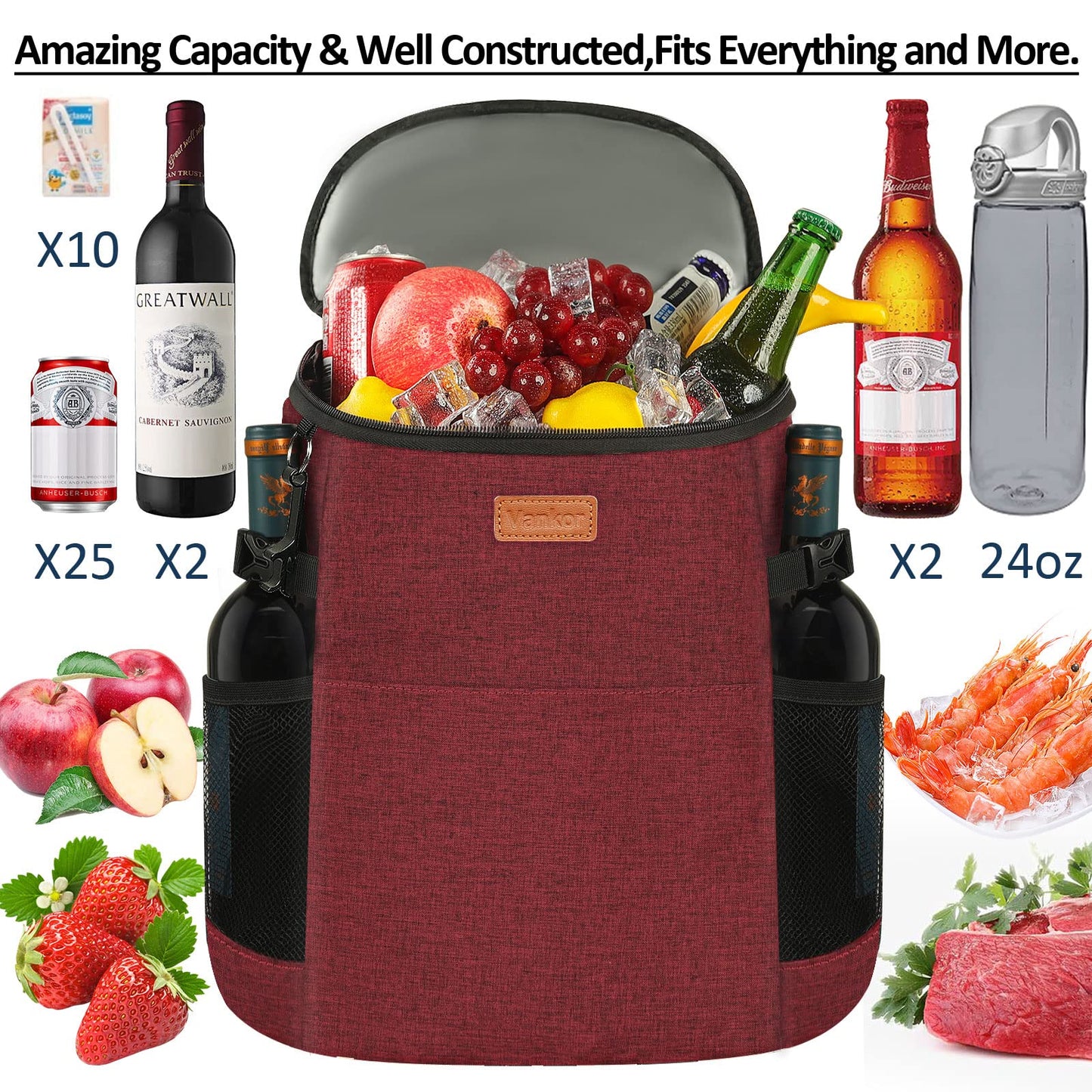 Camping Cooler Backpack 30 Cans, Soft Backpack Coolers Insulated Leak Proof Travel Cooler Bag Waterproof Lunch Picnic Beach Work Trip Thermal Bag Drink Beverage Beer Cooler Wine