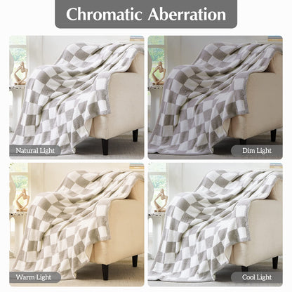 WRENSONGE Checkered Throw Blanket, Light Grey Soft Cozy Fluffy Warm Hand Made Throw Blankets for Couch, Sofa, Chair, Bed, Camping, Picnic, Travel Lightweight Bed Blanket - 50"*70"