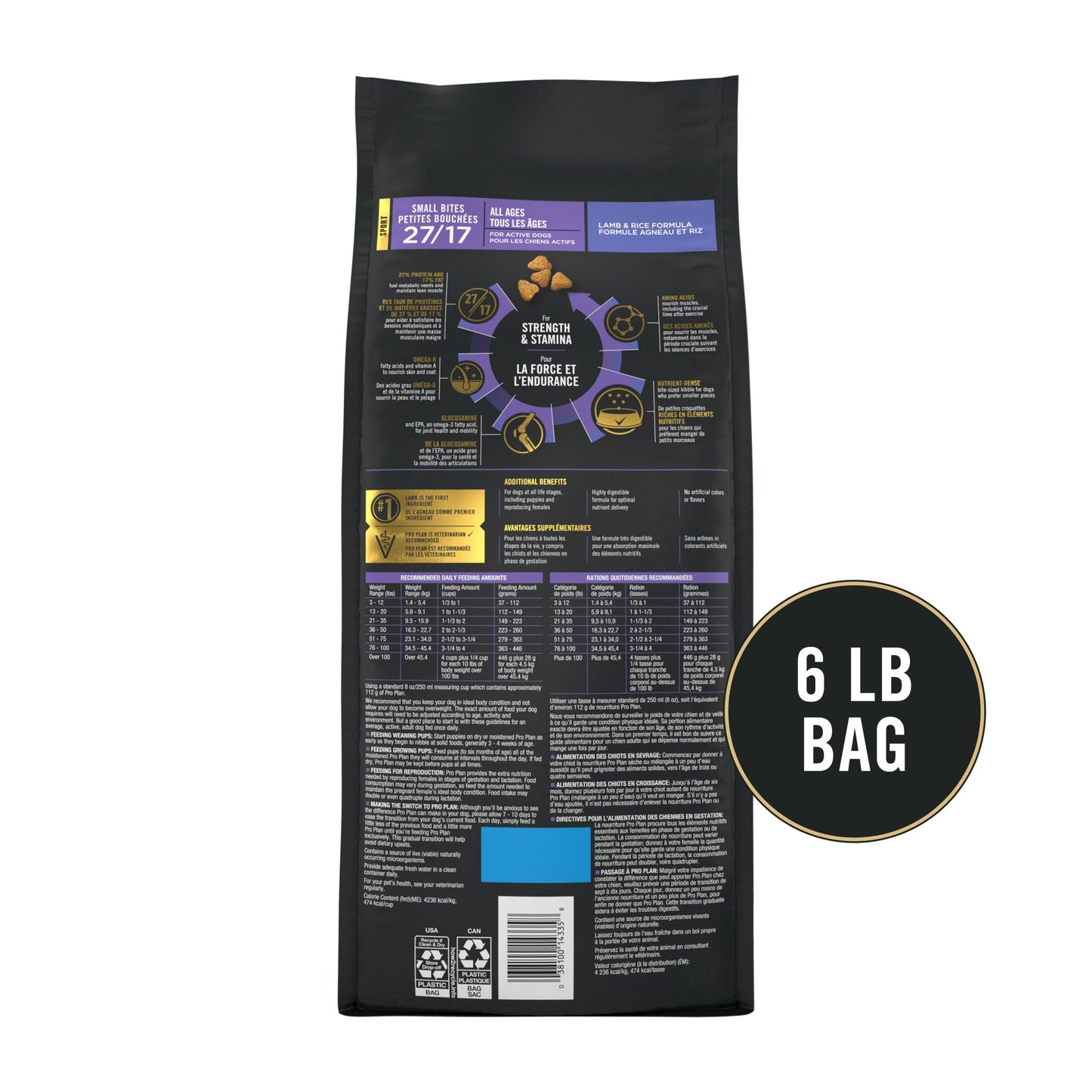 Purina Pro Plan High Protein Dog Food, Small Bites, SPORT 27/17 Lamb and Rice Formula - 6 lb. Bag