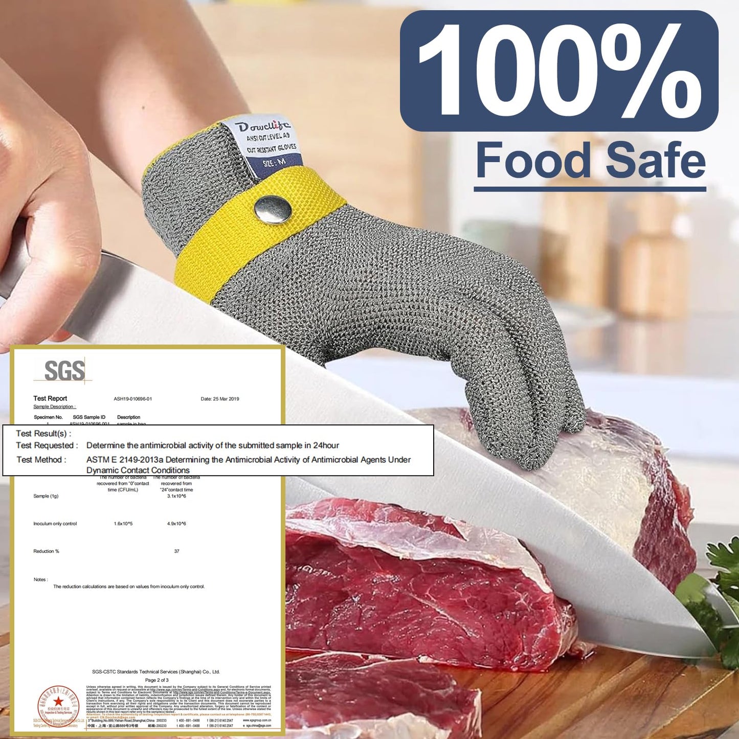 Dowellife ANSI A9 Cut Resistant Glove Food Grade, Stainless Steel Mesh Metal Knife Cutting Glove for Butcher Oyster Shucking Kitchen Mandoline Chef Slicing Fish Fillet (Medium)