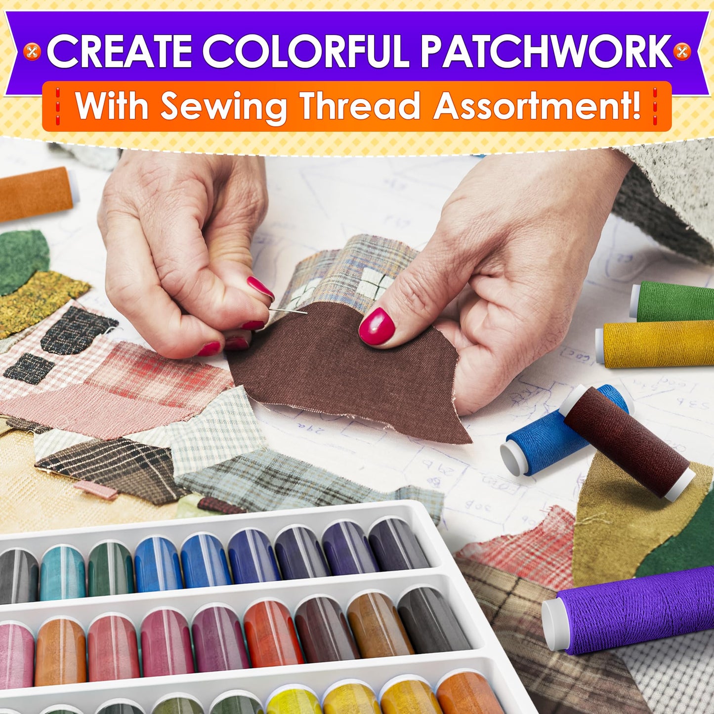 Sewing Machine Thread Set - 39 Colors Polyester Thread for Sewing Machine & Hand Embroidery, 140 Yards Per Spool, Bright Colors That Won't Fade - Ensures Smooth Stitching with Most Fabrics