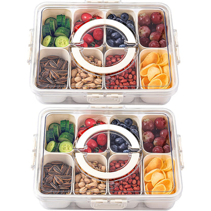 shopwithgreen 2Pcs Divided Serving Tray with Lid and Handle, Portable Snackle Box Snack Containers for Charcuterie, Party, Veggies, Snack, Fruit, Nuts, Candy, Chip, Entertaining, Picnic